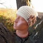 Women Knit Crochet Hat With Flower