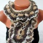 Knitted Curly Scarf Crochet, Colorful Brown,..