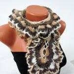 Knitted Curly Scarf Crochet, Colorful Brown,..