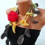 Knitted Scarf Necklace, Flower Necklace With,..