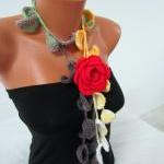 Knitted Scarf Necklace, Flower Necklace With,..