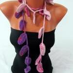 Crocheted Scarf Necklace Leaves,pink ,purple,..