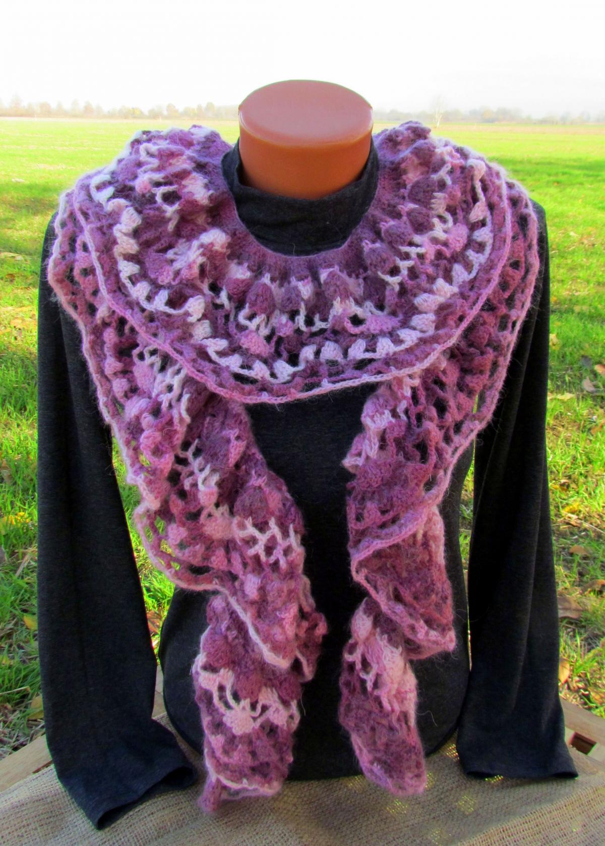 Knitted Scarf Crochet, Colorful In Pink Range,winter,ladies, Girls, Handmade, Iridescent, Elegant