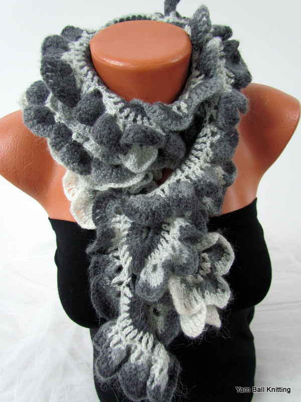 Knitted Scarf Crochet, Colorful Greyscale