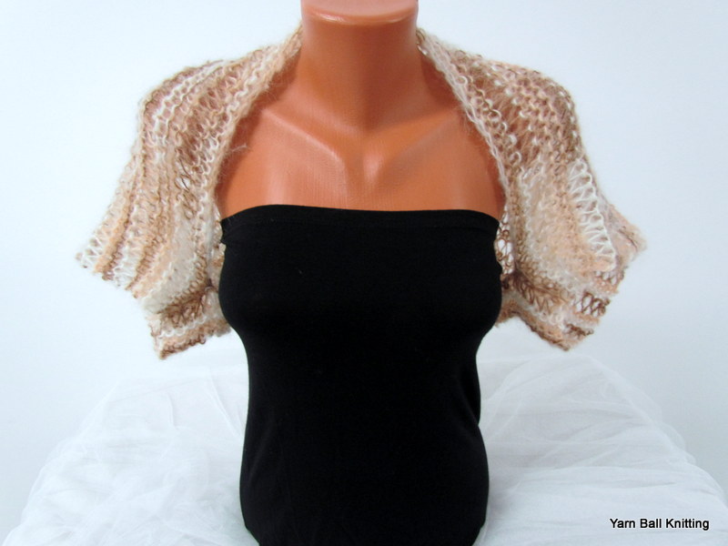 Knitted, White, Cream, Light Brown, Bolero Shoulder, Sleeves, Wedding Bridal, Bridesmaids And For Women
