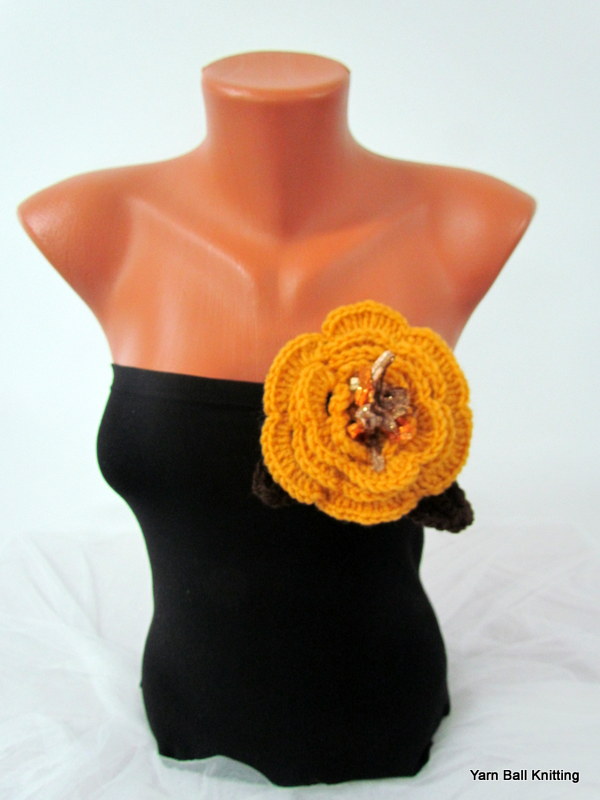 Crochet Accessories, Oxblood Crochet Brooch, Crochet Brooch, Crocheted Flower Pin, Broche - Ready To Ship