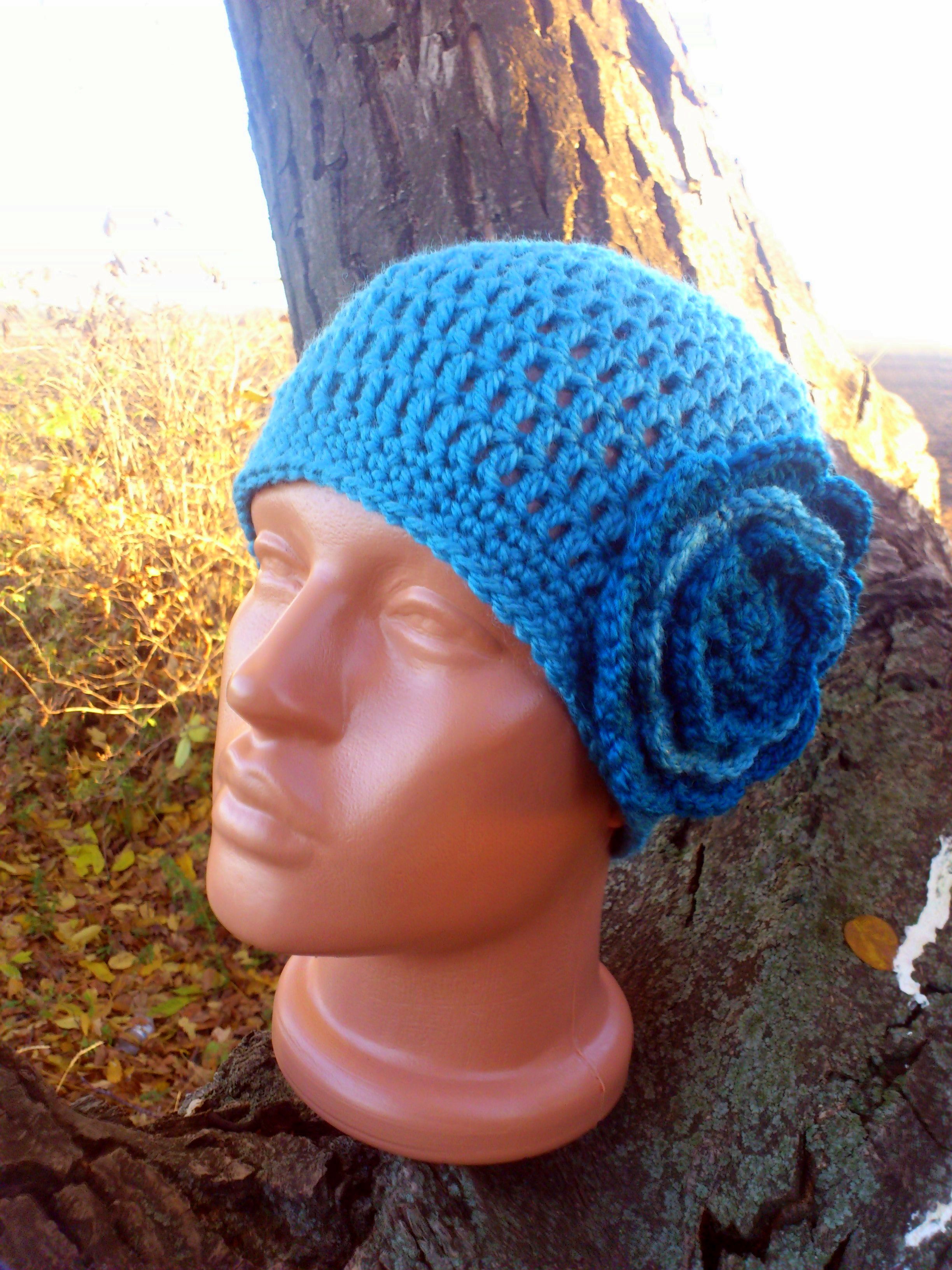 Women Knit Crochet Hat With Flower on Luulla